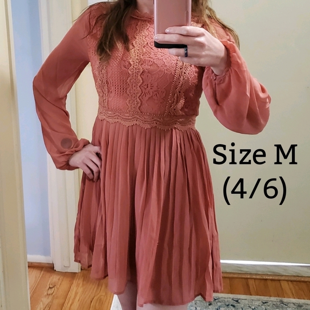 Loveriche Mauve Lace Pleated Fit & Flare Dress - Picture 10 of 11